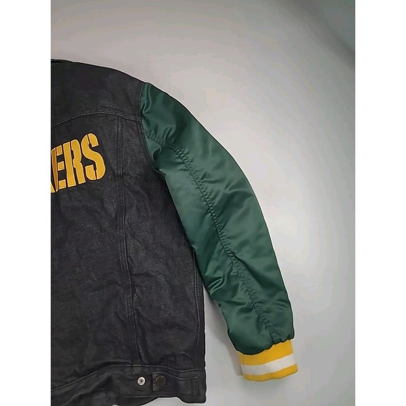 Green‎ Bay Packers Denim Jacket Mens Large Levi's NFL Black Green Gold Rare - Picture 9 of 16